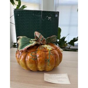 Fitz and Floyd Gardening Gourmet Pumpkin Covered Vegetable Bowl 1998 Vintage